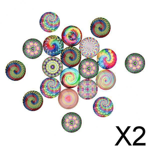 2X 20 Stück Blumenmuster Halbrund Glas Tasten Flatback Cabochons Für
