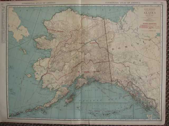 1922 Large America Map ~ Alaska Judical Division Steamship Lines Rand Mcnally