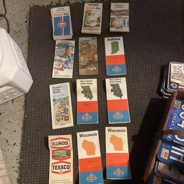 VTG Lot-(12) Travel Road Maps Gas Oil Advertising Gulf Standard Texaco Sinclair