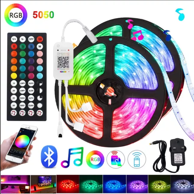 LED Strip Lights 5-30m 5050 RGB Colour Changing Tape Cabinet Kitchen TV Lighting