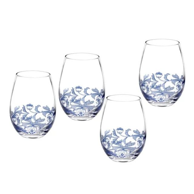 Spode Blue Italian Collection Set of 4 Stemless Wine Glasses, 19-ounce