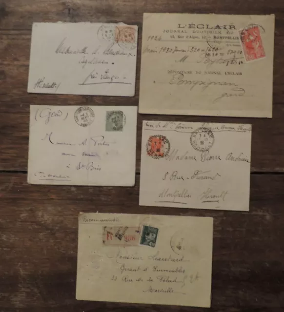 Lot timbres oblitérés sur lettre - Pétain - Semeuse - Mouchon