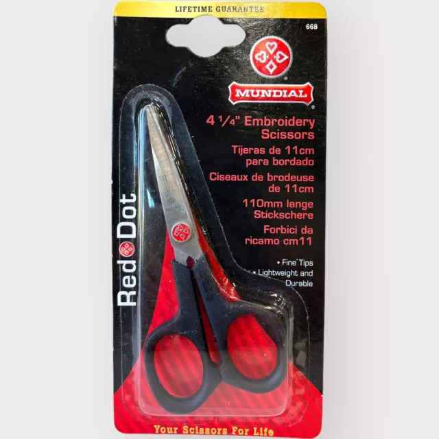 Scissors Mundial 668  4-1/4-Inch Red Dot Embroidery Scissors, Knife Edge