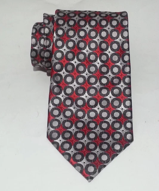 Harve Benard Men Dress Polyester Tie 60" long 3.5" wide Red Silver Print