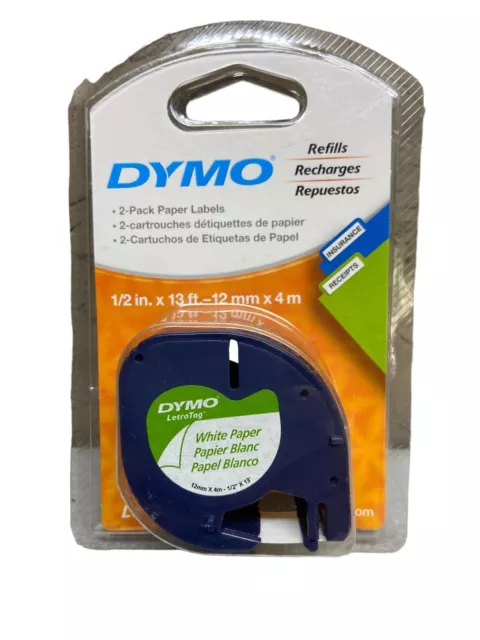 2 Pack Dymo 10697 White Paper Labeling Tape Refill for LetraTag (LT) Label Maker