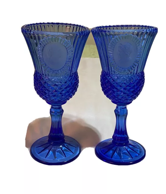 Fostoria Glass Wine Goblets Avon Cobalt Blue George & Martha Washington