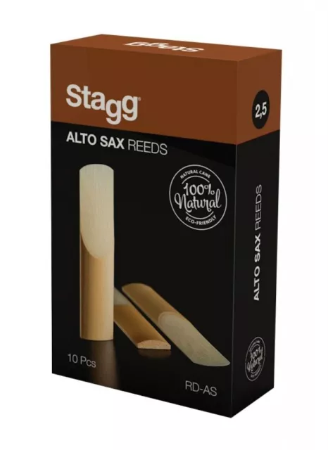 Stagg Box of 10 Alto Saxophone Reeds, 2.5 Hardness, 100% Natural #RD-AS2.5