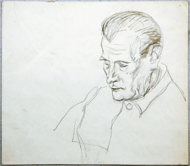 Fritz Wimmer 1879-1960 2 Zeichnungen: Männerbildnis Charakterkopf / Dorf
