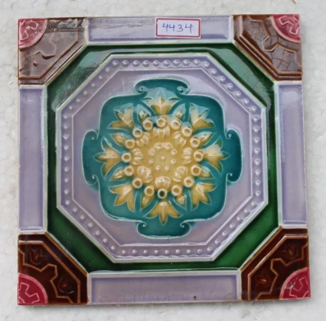 Vintage Tile Art Nouveau Majolica Yellow Flower Design Architecture Tile Nh4434