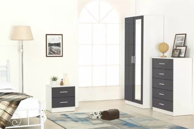 REFLECT 2 Door MIRROR 3 Piece Gloss Bedroom Furniture Set GREY + MATT WHITE