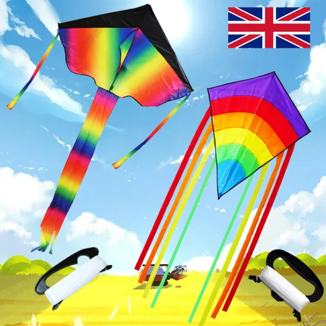 2Packs Rainbow Kite for Kids & Adults Large Kites Beach Kite Outdoor Games 2024