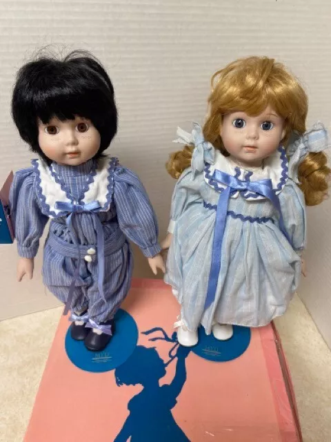 MYD Marian Yu Design Porcelain Dolls Twins Brother/Sister 14" W/COA Original Box