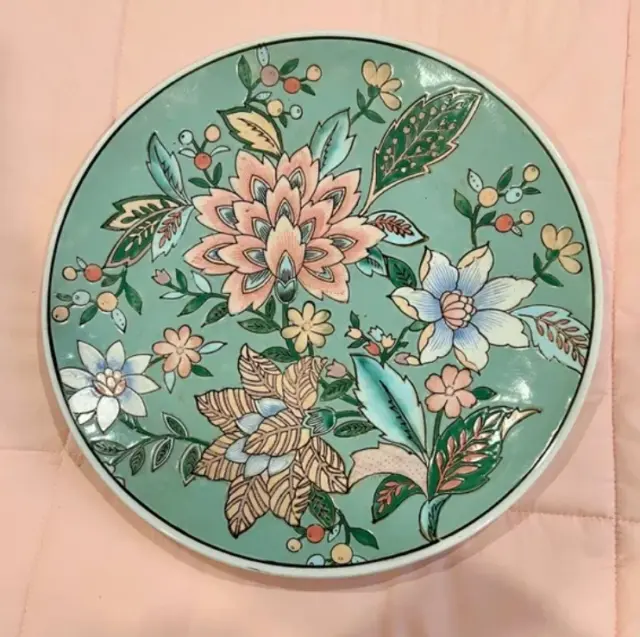 Vintage Macau Porcelain Decorative Plate Floral Hand Painted Blossom Pink 13”
