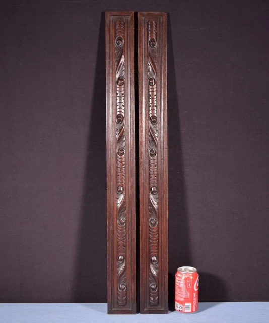 *33" Pair of French Antique Trim Posts/Pillars Highly Carved Oak Salvage
