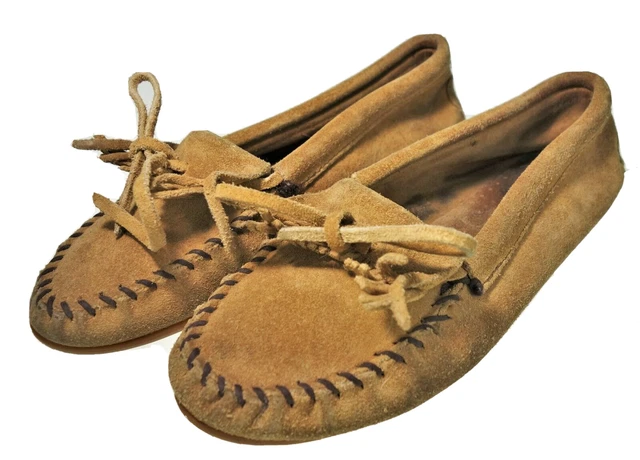 8 Minnetonka Brown Suede Moccasin Kilty Moc Slip On Hard Sole Loafer Native