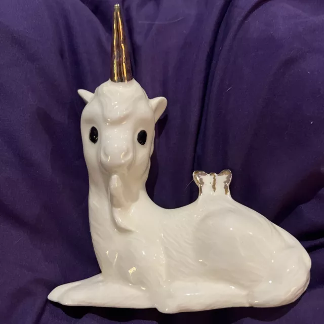 Porcelain White And Gold Unicorn With Butterfly