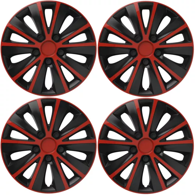 4 x 15" Alloy Look Red & Black Stripe Multi-Spoke Wheel Trims Hub Caps Covers