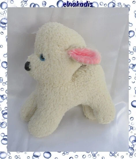 Doudou Peluche Agneau Mouton Blanc Ecru Oreilles Rose Vintage
