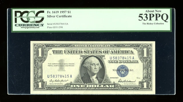 DBR 1957 Silver Fr. 1619 UA Block PCGS 53 PPQ Serial U58378415A
