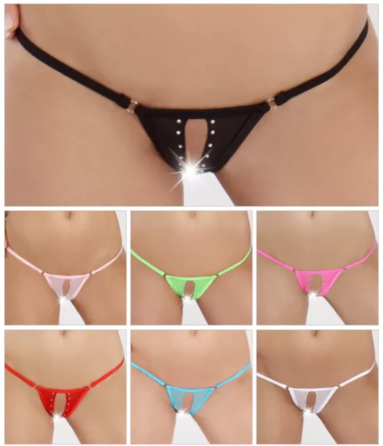 Ouvert Nylon Stringtanga Mini String Tanga Minislip Strass 36 38 40 42 S M L SeX