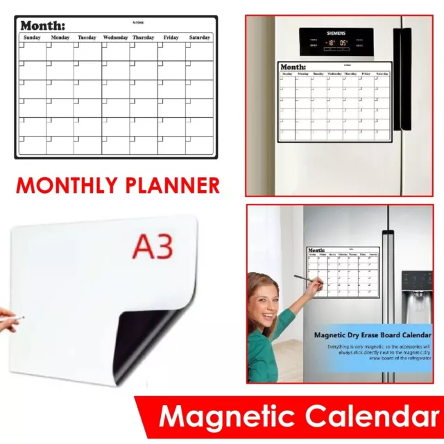 A3 Magnetic Fridge Calendar Whiteboard Dry Erase Planner Monthly Weekly Daily