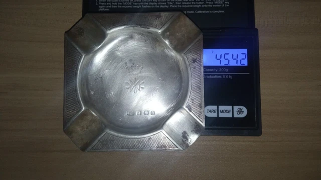 45G Vintage Hallmarked 925 Solid Sterling Silver Cigarette Ash Tray