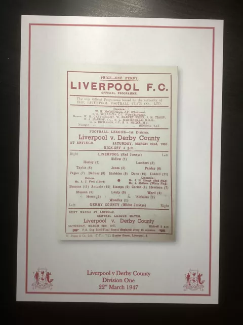 1946-47 Liverpool v Derby County Division 1 Programme PRINT