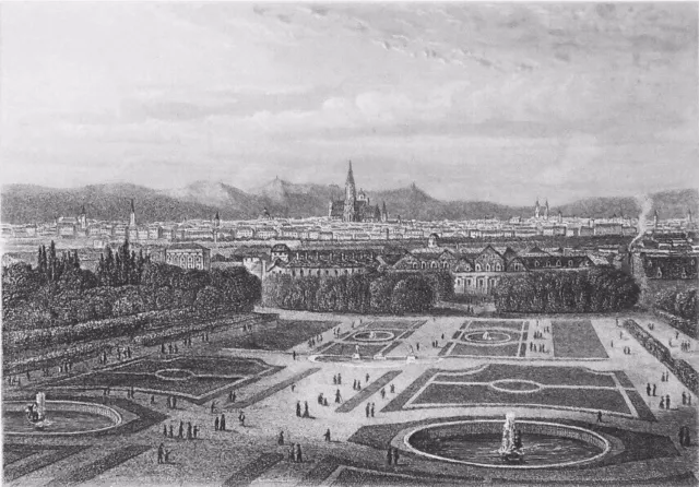 Vue de la ville de VIENNE depuis le PARC du PRATER au 19eme siècle - Gravure 19e