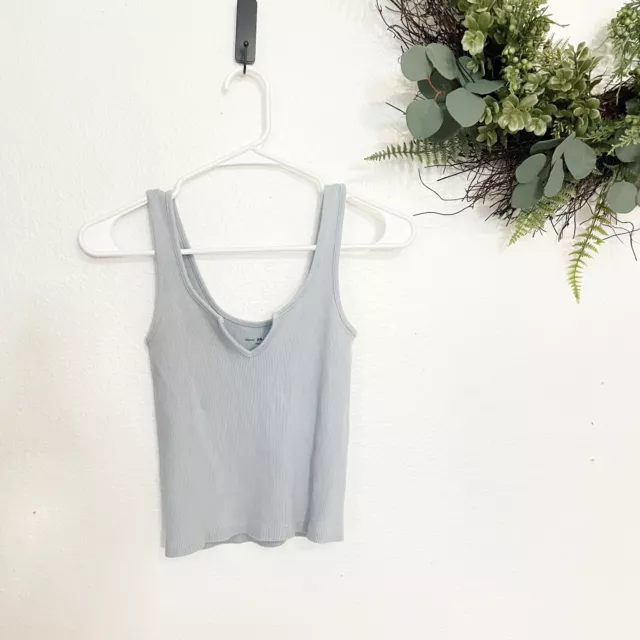 BRANDY MELVILLE LIGHT Blue Tank Top Crop Details One Size Ribbed