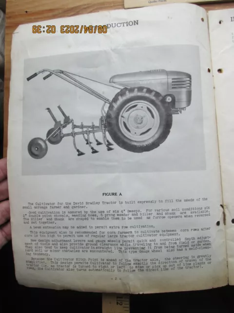 sears Roebuck David Bradley Garden Tractor Cultivator operating instruction 1951