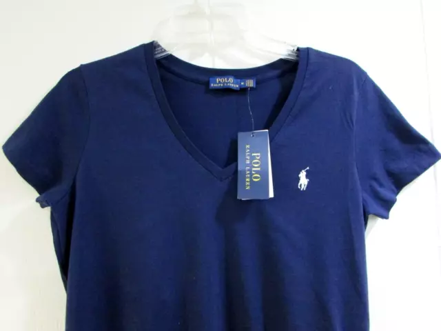 Polo Ralph Lauren Womens T-Shirt Size M Blue Short Sleeve V-Neck NWT