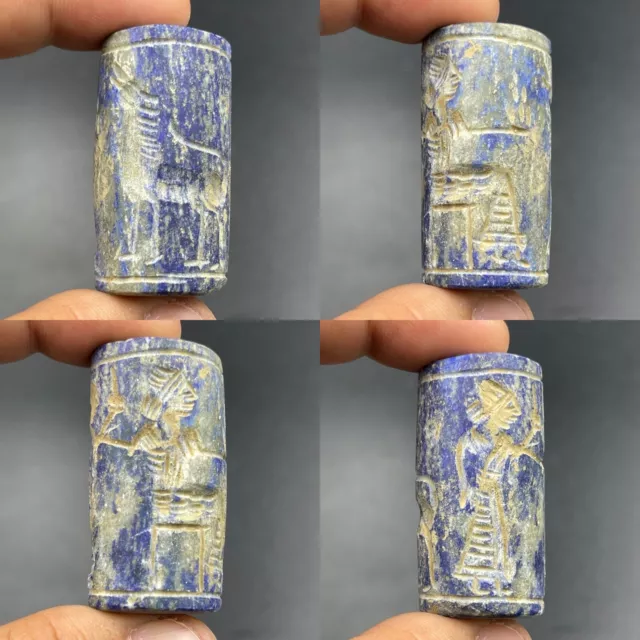 Wonderful Old Lapis Lazuli Intaglio Stone NearEastern Ancient Cylinder Seal Bead