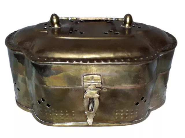 Vintage Brass Cricket Box POTPOURRI INCENSE Pierced Hinged Lid Handle Trinket