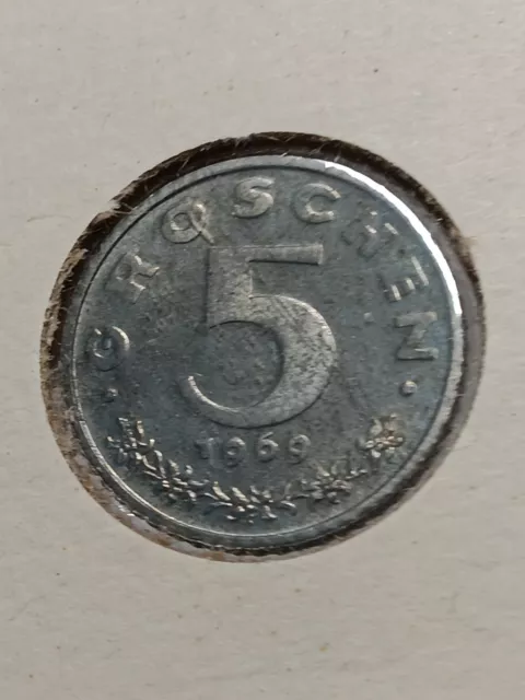 1969  Austria 5 Groschen Coin PROOF  ( Low Mintage )  Rare World Coin   N/206