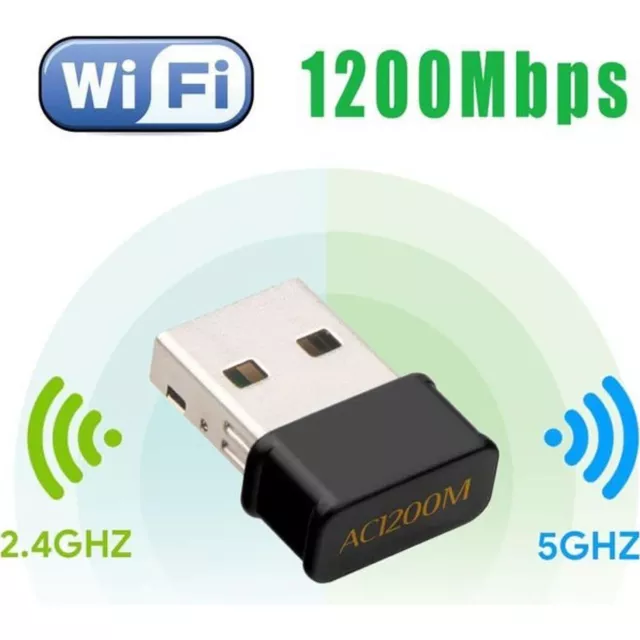 Mini USB WiFi Adaptateur 1200Mbps Clé WiFi Dongle AC Dual Band, WiFi Wireless