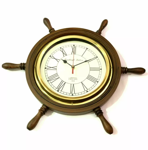 18 " Dekorativ Holz Schiff Rad Wanduhr Antik Nautisch Aufhängbare Uhr