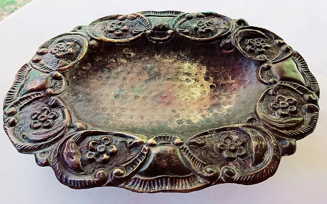 Vintage Brass Serving Dish Footed Very Ornate Bonbon Dish /Tray