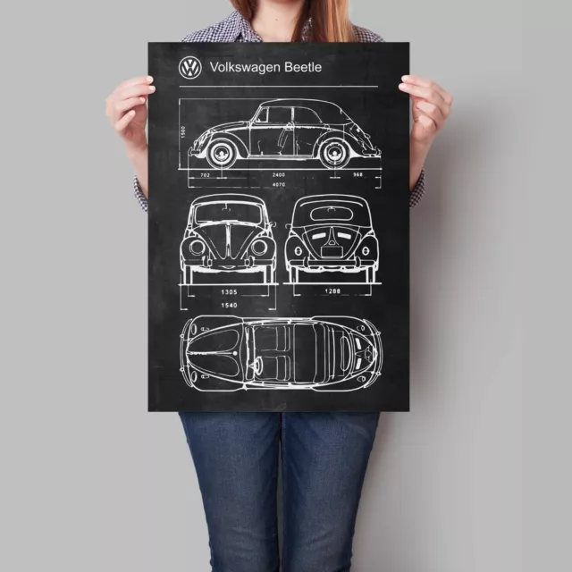 Volkswagen Beetle Car Poster Retro Patent Blueprint Art Print