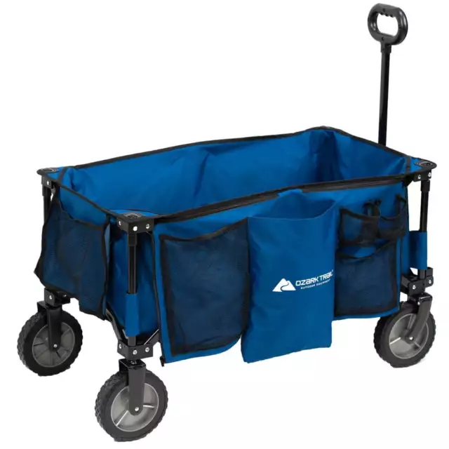 Ozark Trail Quad Fold Camping Wagon with Telescoping Handle, Blue, Polyester,new