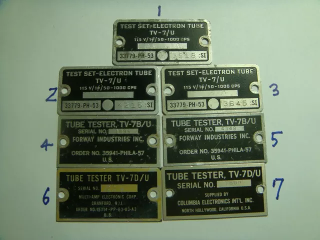 Original TV-7/U TV-7B/U TV-7D/U Name ID Tag Plate Label (One) -Free Shipping