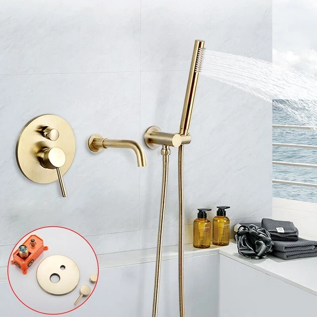 Rubinetto doccia miscelatore bagno per vasca oro ottone con doccetta a parete