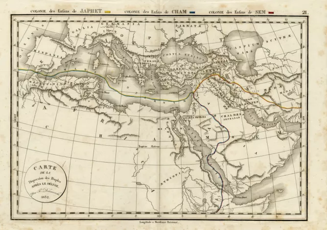 Antique Map-People spread after Deluge-Middle East-Europe-Asia-Delamarche-1832