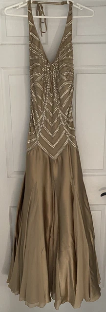 STUNNING SUE WONG FORMAL EMBELLISHED SILK & CHIFFON MERMAID GOWN DRESS sz 2