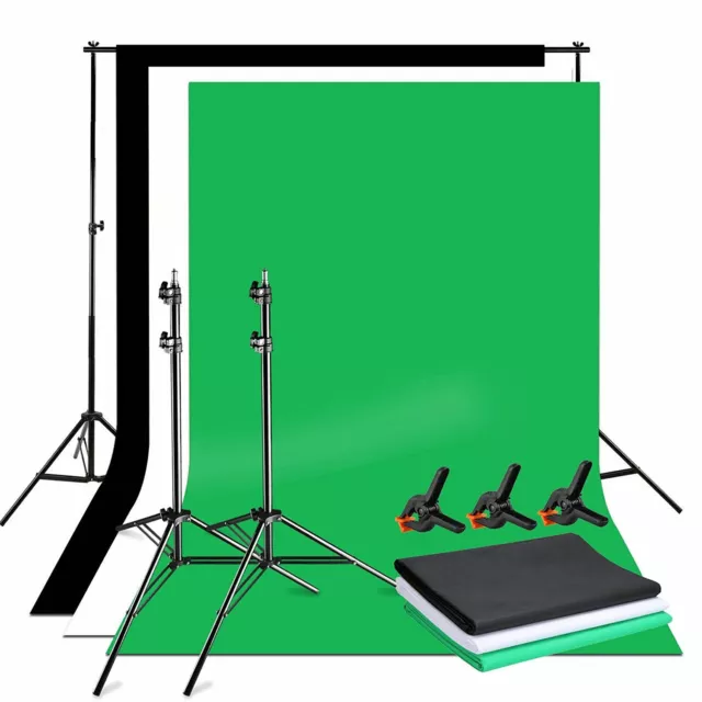 Photo Studio Black White Green Backdrop Chroma Key Screen Background Stand Kit