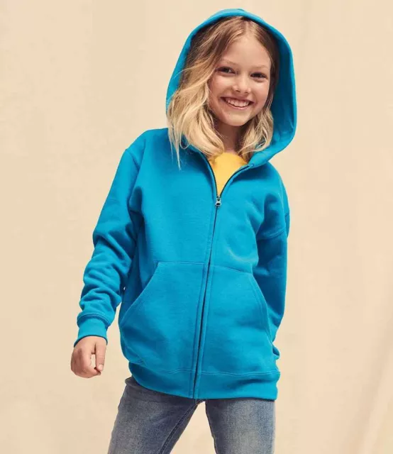 Felpa con cappuccio Fruit of the Loom bambini zoodie ragazzi ragazze semplice casual con cerniera blu 7-8