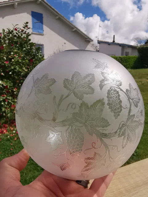 Antique Lampe a petrol Victorian Glass Gravée A L Acide 2