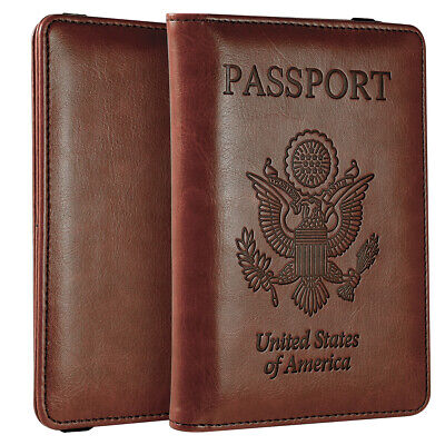 US Passport Vaccine Card Holder RFID Blocking Leather Travel Wallet Case Cover