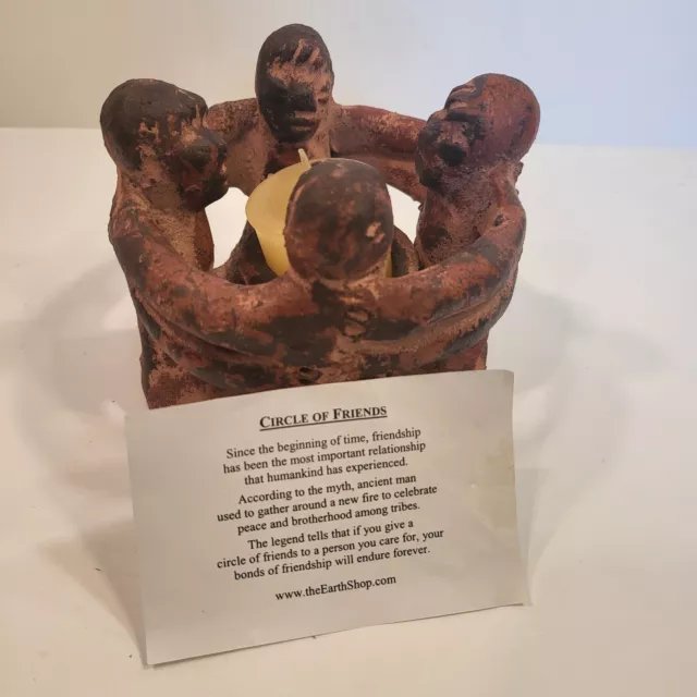 The Earth Shop Circle of Friends Candle Holder Terracotta Folk Art Pottery