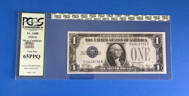 $1  1928  SILVER CERTIFICATE  PCGS 65 PPQ  GEM NEW  ON SALE!!  (c1231)