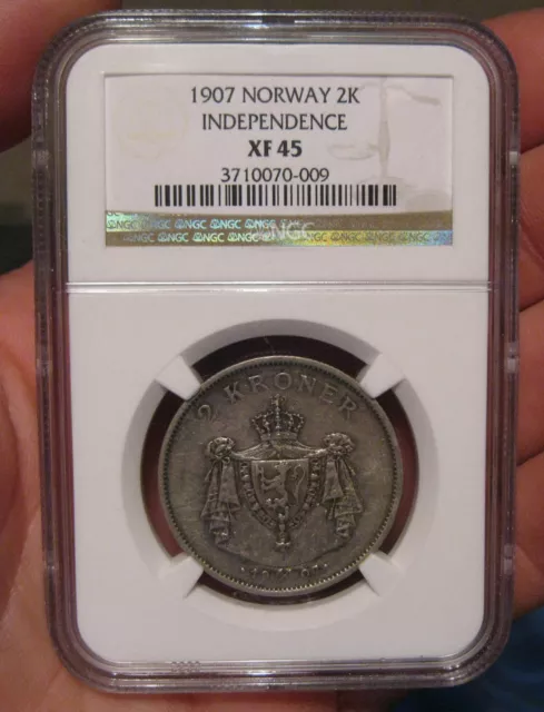 Norway - 1907 Silver 2 Kroner (NGC XF 45) - Scarce!